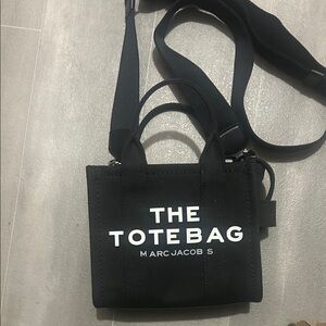 Marc Jacobs Black Canvas Mini Tote Bag with White Logo